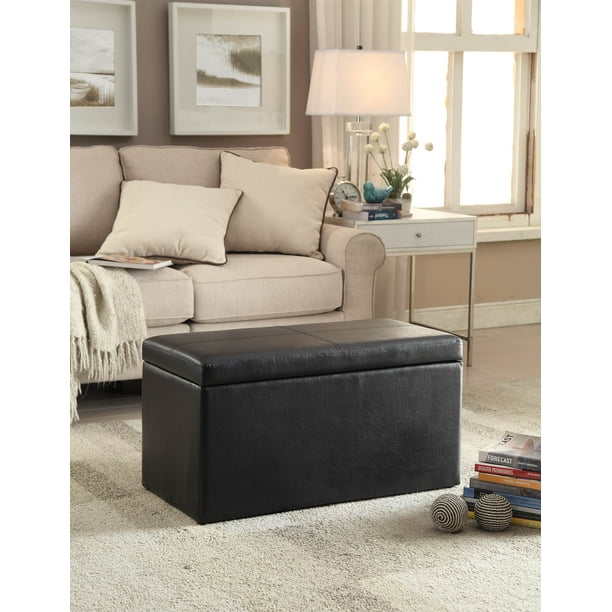 30 Inch Hinged Storage Ottoman, Black