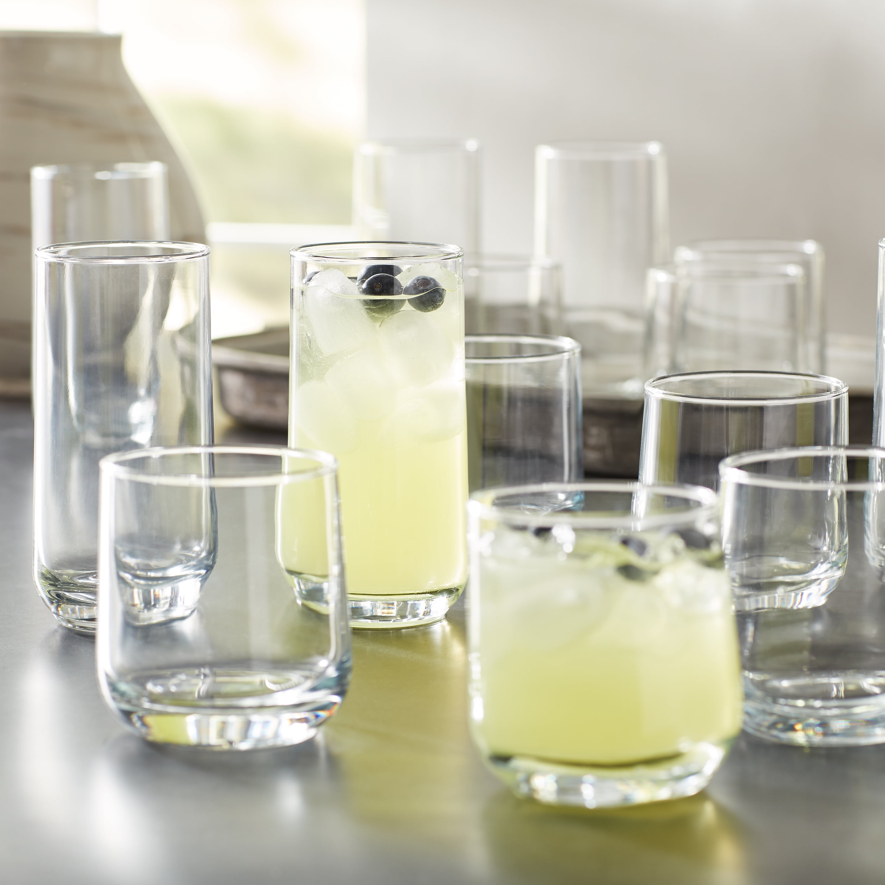 Drinking Glass Set 16 Pcs, Include Eight 16 Oz & Eight 9.8 Oz Glasses