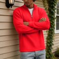 thumbnail image 6 of Qwertyu Men's Quarter Zip Up Pullover Mock Neck Long Sleeve Sweatshirt for Men Waffle Knit Casual Half Zipper Pullover Men Red L, 6 of 7