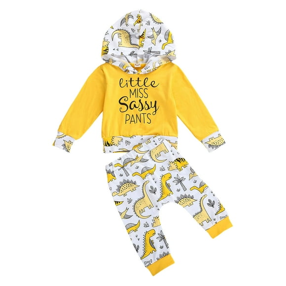 Toddler Baby Girl Little Miss Sassy Pants Set Hoodies Sweater Shirts Top &amp; Pants 2PCS Fall Dinosaur Outfit Clothes