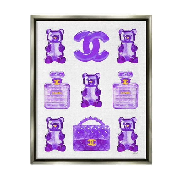 Stupell Industries Purple Glam Gummy Candy Beauty & Fashion Painting Gray Floater Framed Canvas Art Print Wall Art, 25 x 31