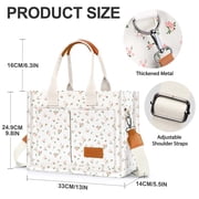 Gocvo Canvas Tote Bags for Women, Large Multi-Pocket Shoulder Handbag, Crossbody Messenger Bag, Pink Flower