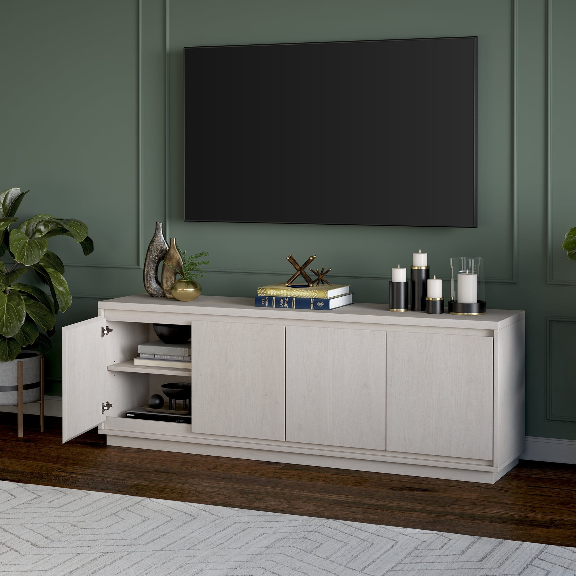 Evelyn&Zoe Presque Rectangular TV Stand for TV's up to 75", Alder White