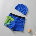 thumbnail image 2 of vigerkar Boys 2pcs Swim Trunks Cartoon Dinosaur Beach Boxers with Cap Rashgurad Swimsuit Set UPF 50+ (Blue, 3-6 Years), 2 of 7