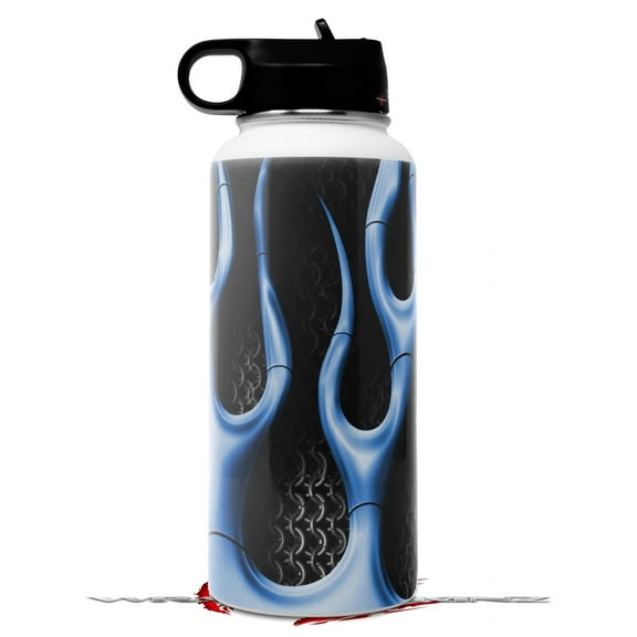 Skin Wrap Decal compatible with Hydro Flask Wide Mouth Bottle 32oz Metal Flames Blue (BOTTLE NOT INCLUDED)