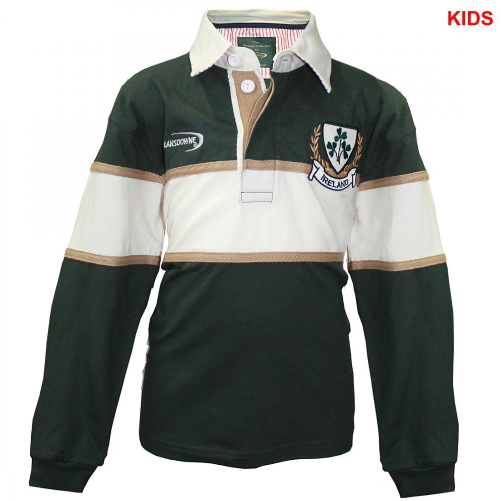 Ireland Bottle/White/Gold Lansdowne Striped Short Sleeve Rugby Shirt S-XXL 