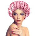 thumbnail image 1 of Satin Bonnet Sleeping Cap Double Layer Elasticated Trim Soft Night Hat for Woman, 1 of 3