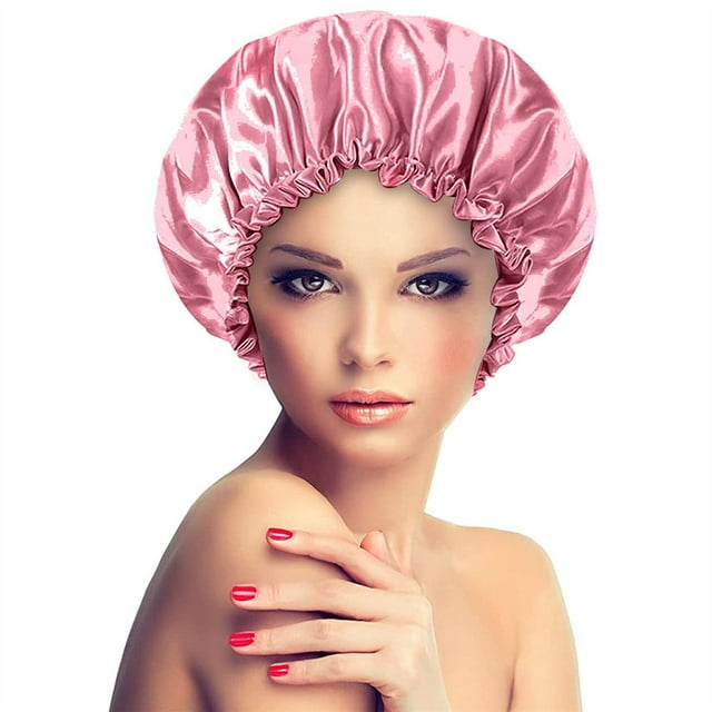 Satin Bonnet Sleeping Cap Double Layer Elasticated Trim Soft Night Hat for Woman