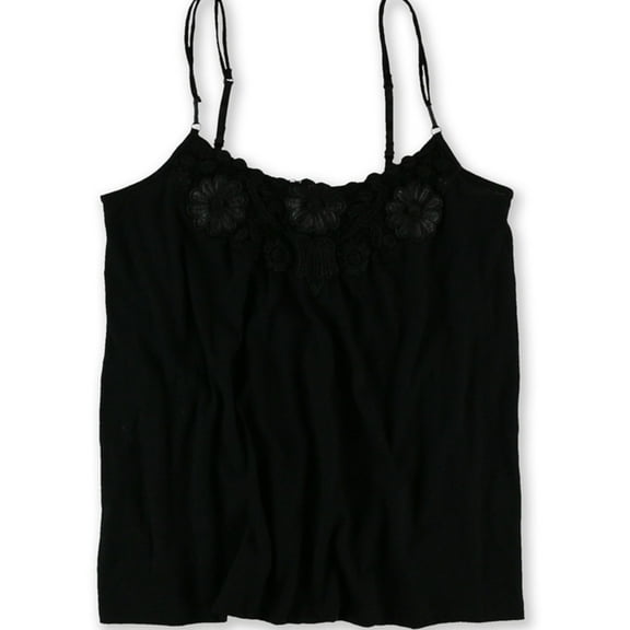 Aeropostale Womens Floral Applique Cami Tank Top, Black, Juniors, Medium