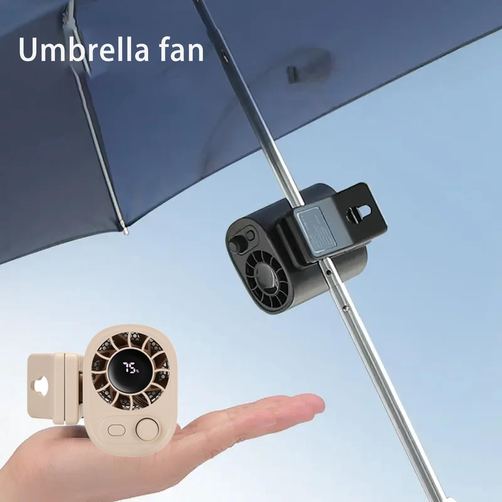 Car Clip-On Fan with LED Display  360° Rotating, 100-Speed Adjustable USB Rechargeable Fan for Car, Umbrella, or Desk, Portable Personal Cooling for Travel, Office, and Outdoor Use