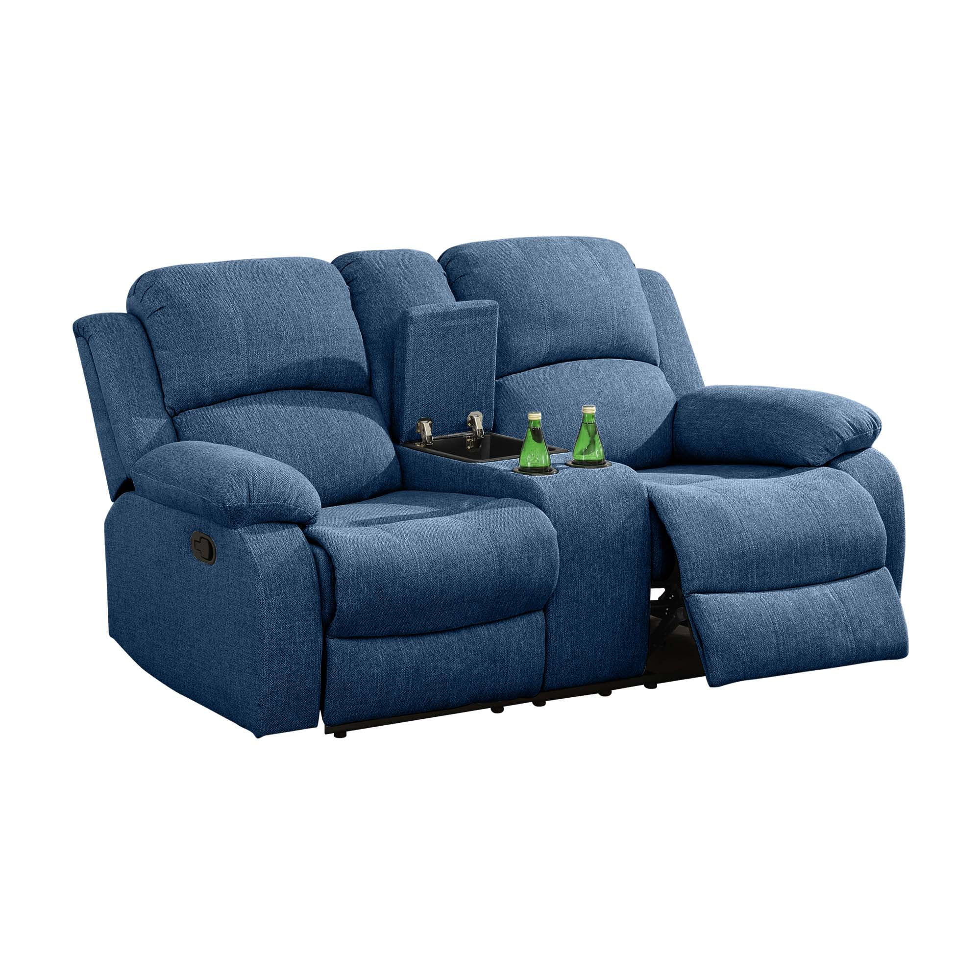Aukfa Double Manual Recliner Chair, Overstuffed Loveseat with Cupholder for Living Room, Blue