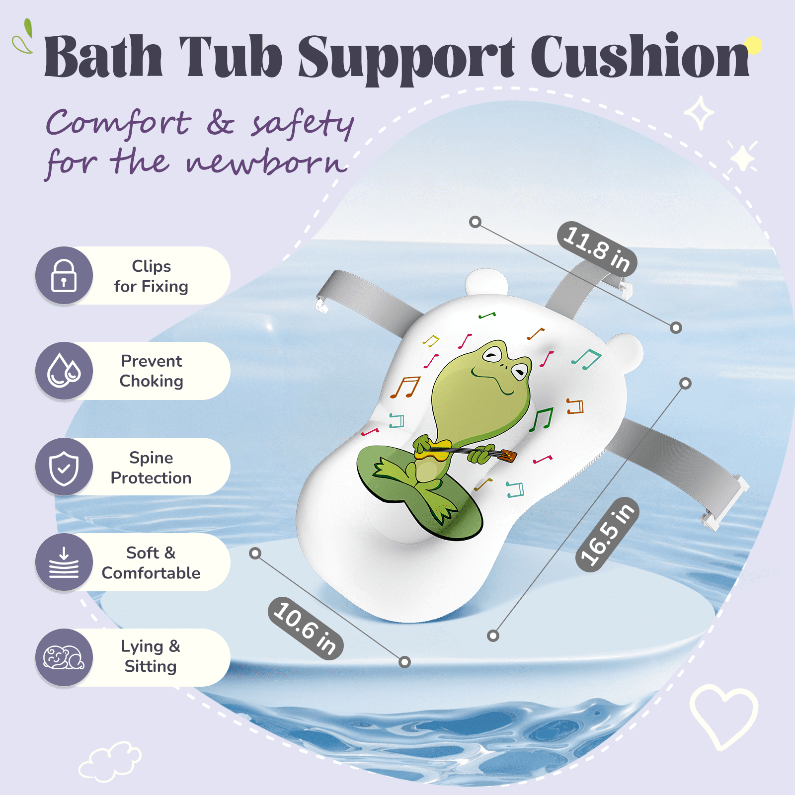 COOSEYA Baby Bathtub, Collapsible Baby Bath Tub with Cushion, Portable, Plastic, 1 Count(Frog/Grey)