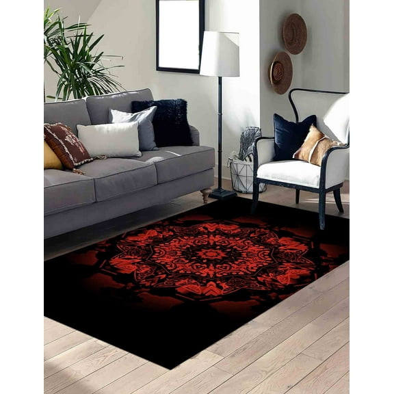 Saloon Rugs, Large Rugs, Mandala Pattern Rug, Door Mat Rugs, Entryway Rugs, Entry Rug, Black And Red Rugs, Modern Rugs, Outdoor Rugs, 2.3'x3.3' - 70x110 cm