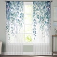 thumbnail image 3 of Teal Blue Eucalyptus Leaves Semi Sheer Curtains 84 Inch Length 2 Panels Set,Spring Floral Summer Botanical Sheer Kitchen Curtain Privacy Voile Window Curtain for Living Room Bedroom Rod Pocket Drapes, 3 of 7