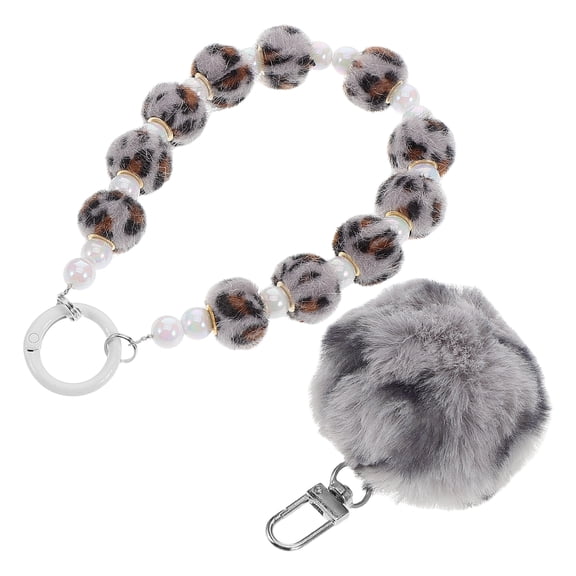 HOMEMAXS Furry Ball Keychain For Handbags And Backpacks Plush Pom Pom Keychain Leopard Pattern Wristlet Key Ring Bangle Chains For Women