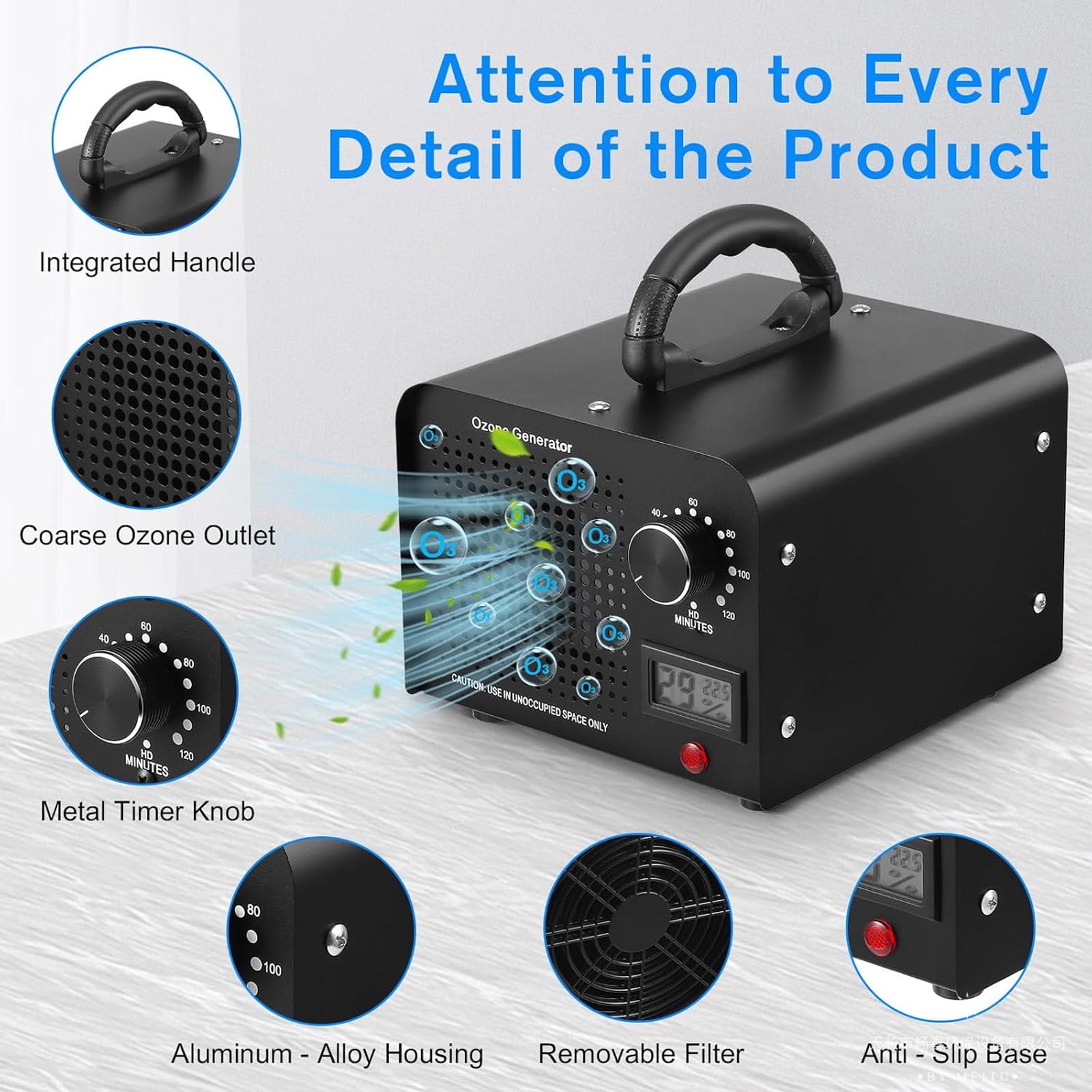 HQinX Ozone Generator 60000mg/h,Portable Ozone Machine with Hygrometer & Timer for Removes Odors,Air Purifier for Home & Car,Offices