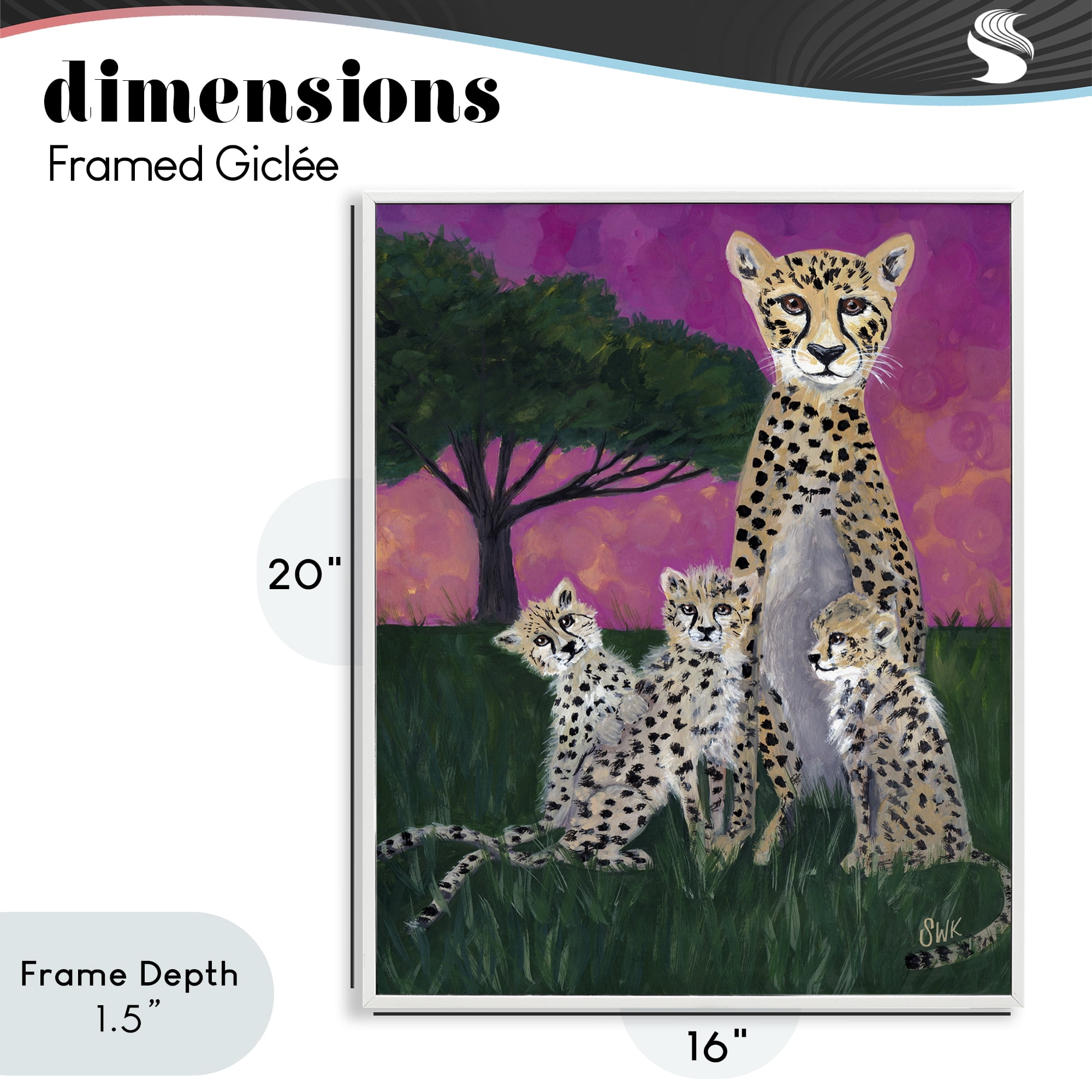Stupell Industries Mama Cheetah & Her Cubs White Framed Giclee Art, design by Sarah Waldron Kimball