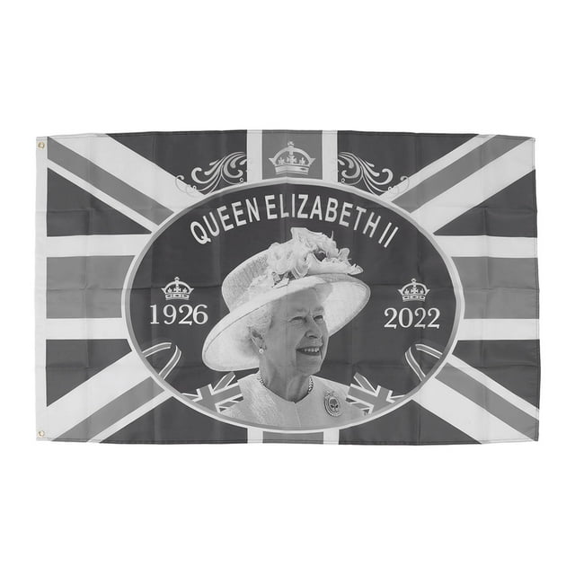 Bandera conmemorativa de Isabel II, de poliéster blanco y negro, resistente a los rayos UV, para balcón y jardín, QZ2008