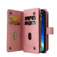 thumbnail image 3 of Allytech Zipper Pocket Case for iPhone 15 Pro, Flip PU Leather Wallet Cover with Card Slots & Hand Strap, Shockproof Kickstand Magnetic Buckle Protective Stylish Cover for iPhone 15 Pro, Pink, 3 of 12