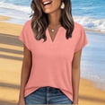 thumbnail image 6 of YHAJDS Women's Basic T Shirts Solid Color V Neck Short Sleeve Slim Cotton Top Summer Light, 6 of 6