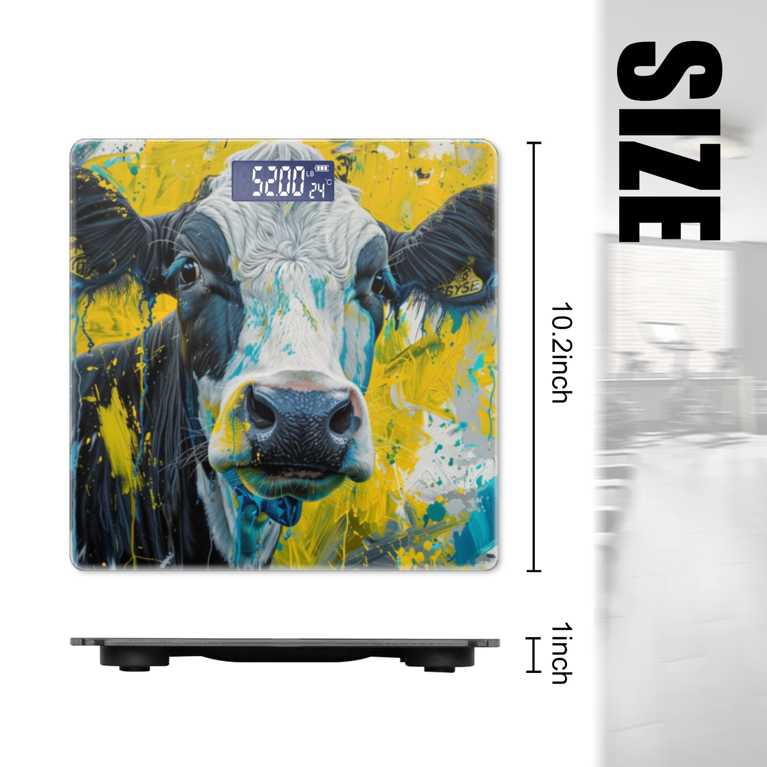 High Precision Body Weight Scale Smart Bathroom Scales with Large LCD Display(400lbs),Decorative for Bedroom-Abstract Painting Of Black And White Cow