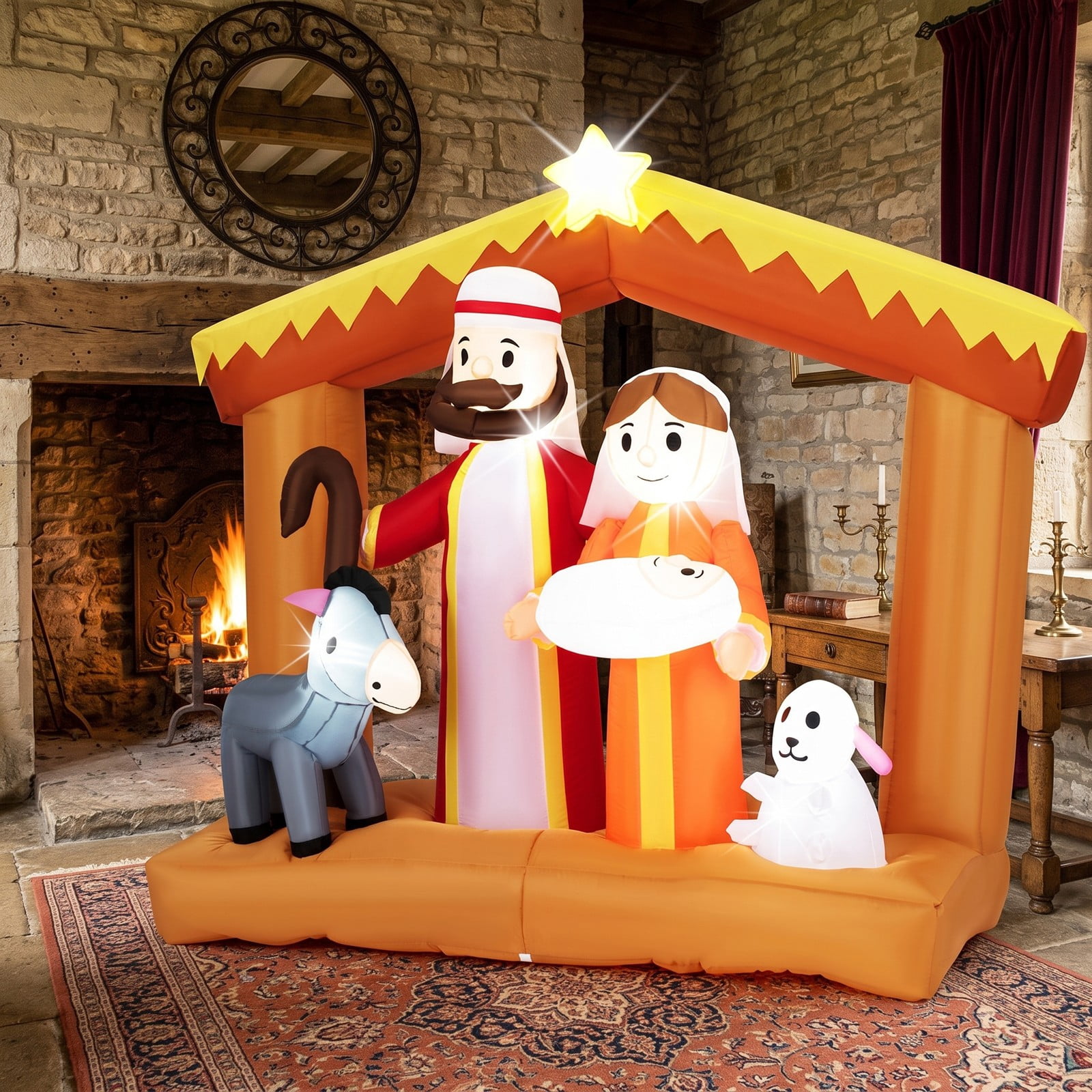 RUIE 6 FT Christmas Inflatable Nativity Scene Outdoor Yard Decoration with Built-in LED Lights, Weatherproof Blow-Up Holiday Lawn Display, Multi-Color