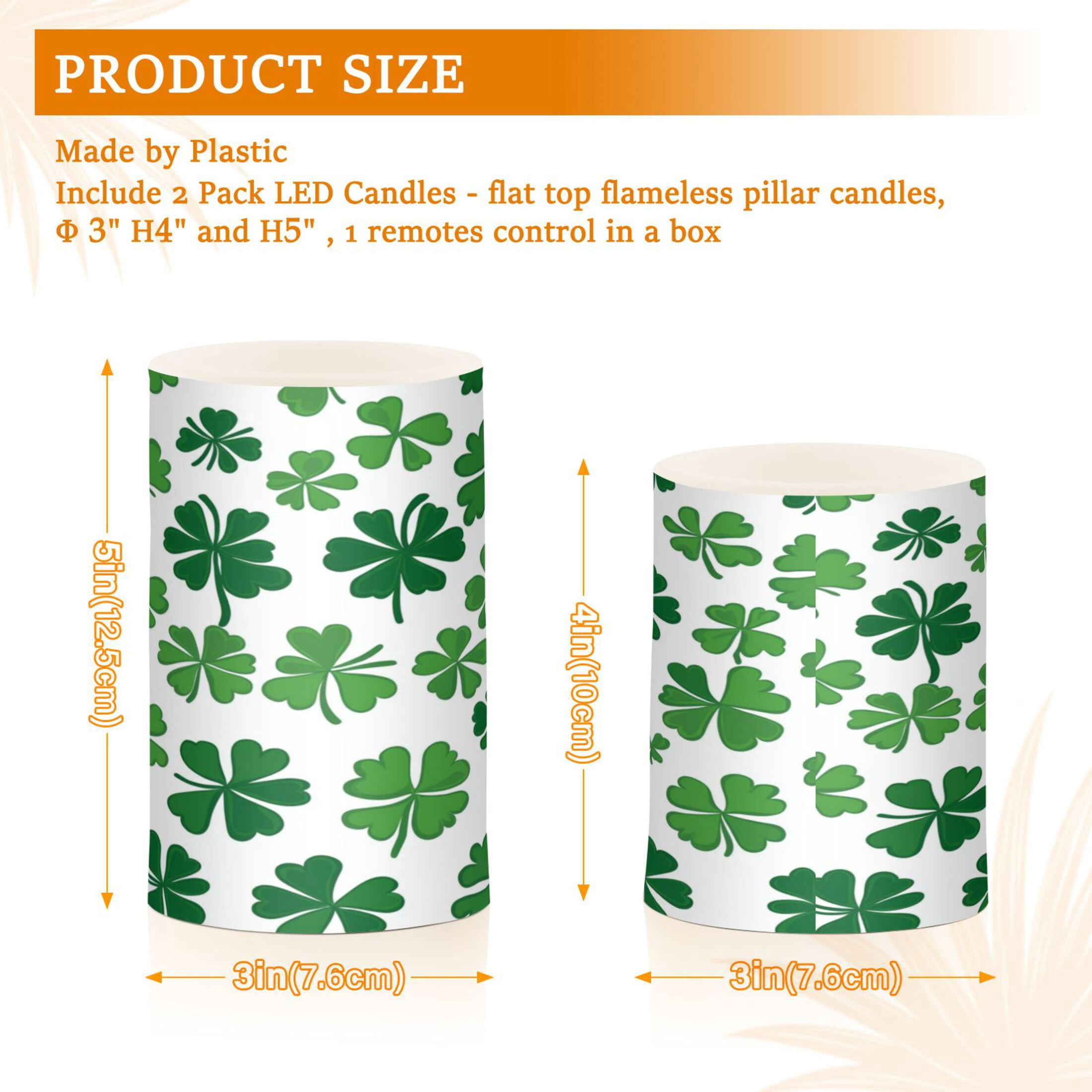 2 PCS Flameless Candles with Remote Timer LED Battery Operated Flickering Candle Light for Wedding Table Home Decoration Gifts Shamrock Pattern