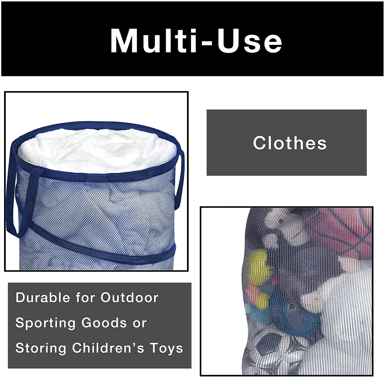 Smart Design Pop Up Spiral Laundry Hamper Bag Mesh - Collapsible Design Holds 3 Loads - Dorm Room Essential - Kids Clothes Basket Organizer - Home Organization - 18 x 24 Inch - Blue