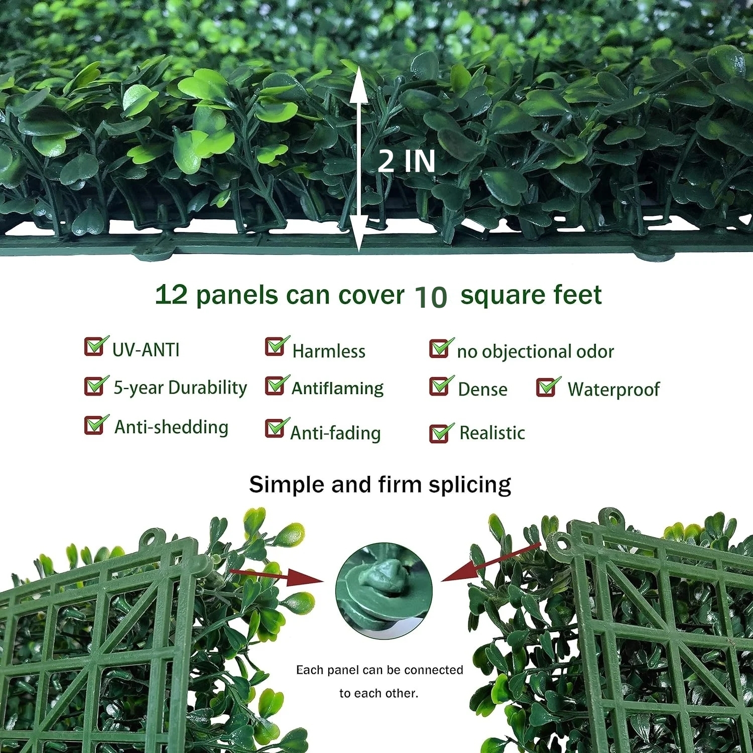 GOTGELIF 12 PCS 10"x10" Artificial Boxwood Panels, Boxwood Hedge Wall Panels, Artificial Grass Backdrop Wall 2", Privacy Hedge Screen UV Protected for Outdoor Indoor Garden Fence Backyard