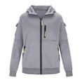 thumbnail image 5 of GrmtClth Hoodies for Men Full Zip Hooded Sweatshirt Multi Storage Zipper Pockets Oversized Cargo Long Sleeve Fall Winter Daily Sports Outerwear Gray 2XL, 5 of 5