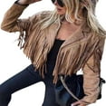 thumbnail image 1 of Women Fringe Jacket Tassel Cardigan Crop Tops Vintage Open Front Motor Biker Coat, 1 of 6