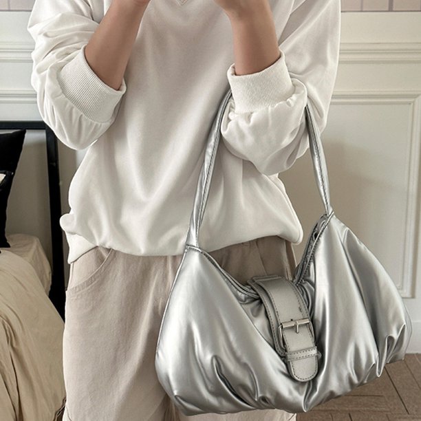 Bolso de axila de nube para mujer, monedero fruncido de cuero PU para comprador femenino (plata)