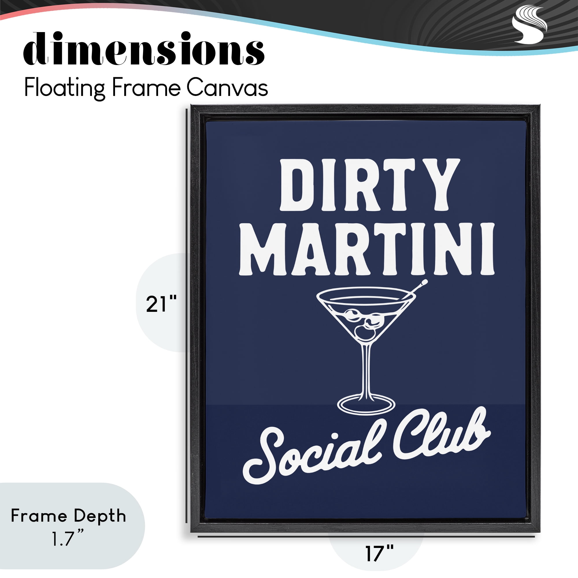 Stupell Industries Retro Dirty Martini Club Black Framed Floater Canvas Wall Art, design by Lettered and Lined