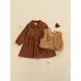 thumbnail image 2 of Seyurigaoka Kids Girls Solid Color Turn-Down Collar Long Sleeve Dress+ Flower Waistcoat, 2 of 8