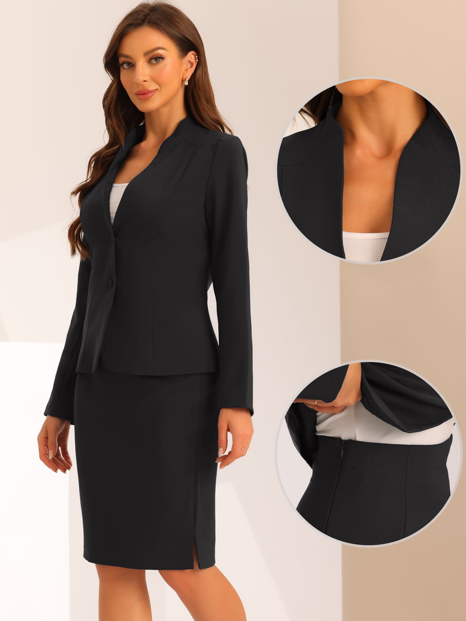 DARING DIVA Women's 2-Piece Business Blazer Pencil Skirt Suit Set XS Black