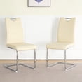 thumbnail image 3 of 2 Pieces Dinner Chairs, Faux Leather Dinning Chairs with High Backrest and Upholstered Cushion Seat, Modern Dining Table Chairs with C-shaped Metal Legs, Beige+Silver, 3 of 9