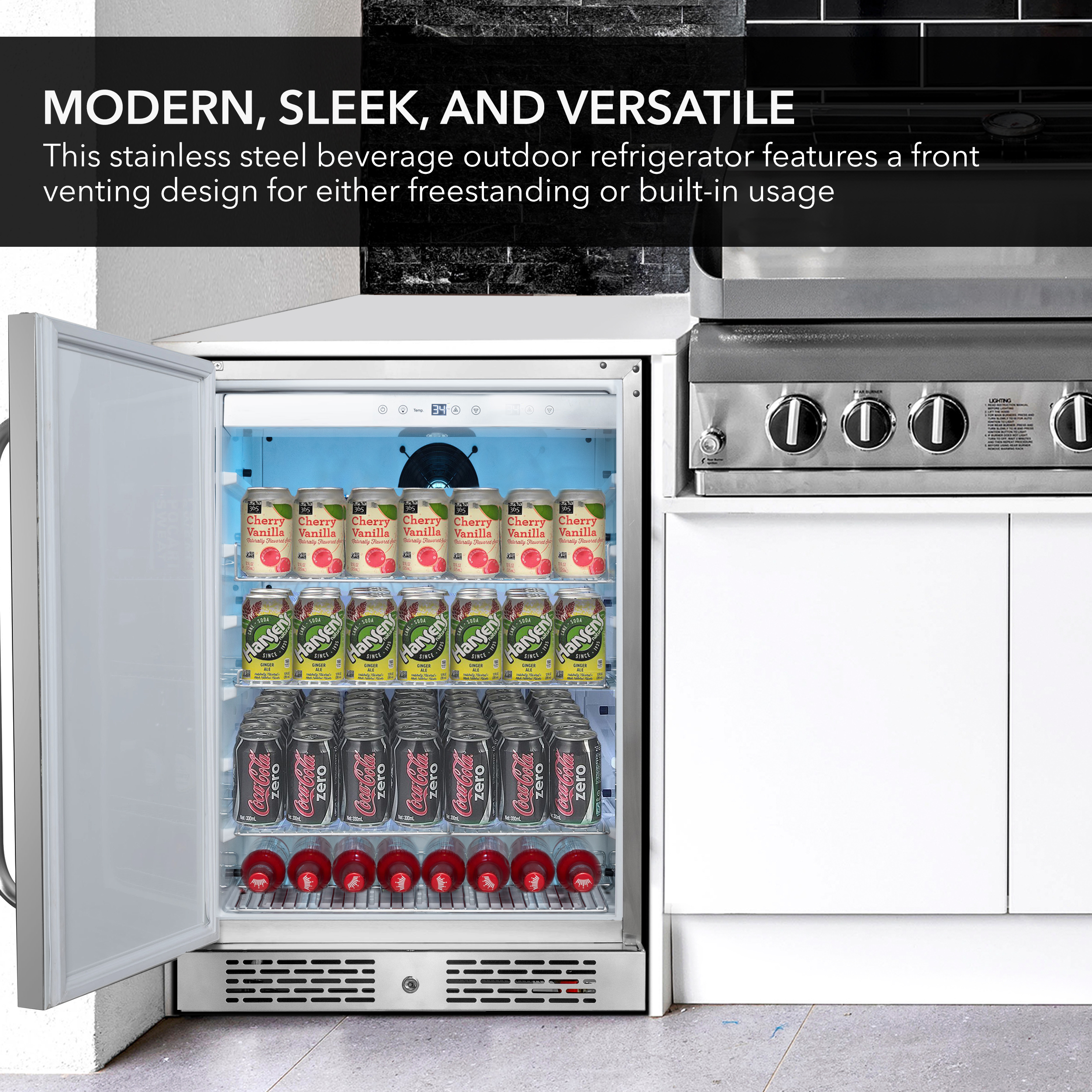 Whynter 24-Inch Energy Star Indoor/Outdoor Beverage Refrigerator, 5.3 Cu. Ft. Built-In Stainless Steel Cooler Fridge with Lock
