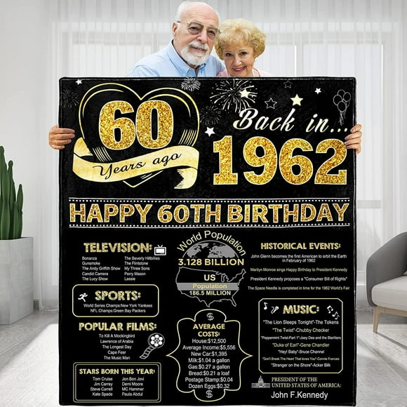 Cadeaux d'Anniversaire 60 Ans pour Hommes Couverture, Idées de Cadeaux d'Anniversaire Parfaits pour Mari Papa Grand-Père Amis, Couverture Dorée Retour en 1962 Cadeaux d'Anniversaire 60 Ans