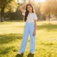 thumbnail image 4 of Miqool Girls Wide Leg Cargo Pants Elastic Waist Loose Fit Casual Lightweight Palazzo Pants with Multi Pockets for 5-16 Years, 4 of 5