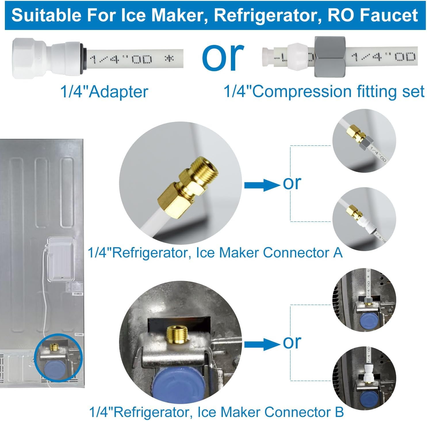 Refrigerator Water Line Kit - 1/4 Ice Maker Installation Kit,1/4" OD Tubing with Quick Connect Use for IceMaker Fridge Reverse Osmosis RO Systems Filters Faucet 25ft