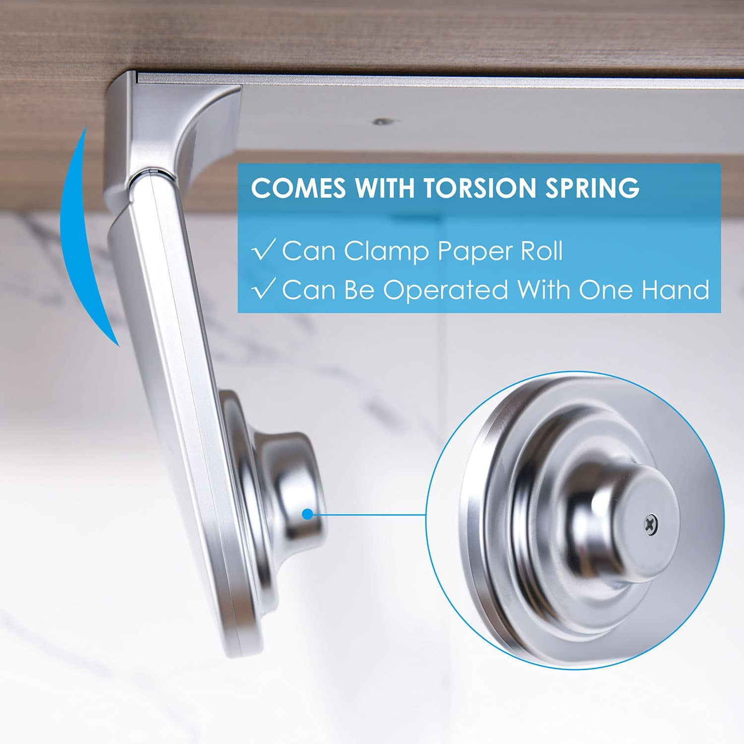 ONE Hand Tear Paper Towel Holder Under Cabinet Adhesive or Drilling Installation Aluminum Alloy + ABS (Black)