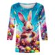 thumbnail image 5 of TaTaai Ladies Easter Floral Print Loose Blouses Round Neck Three-quarter Sleeve Casual Fashion Soft Comfy Daily Holiday Party Wear Tops Gift, 5 of 5