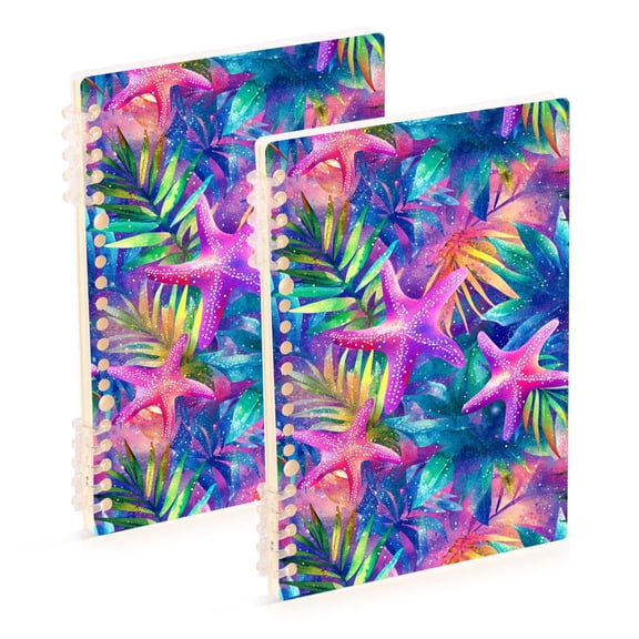 FORMRS 1-Subject Spiral Notebook 8" x 5" College Ruled 60 Refillable Sheet A5 Hard Cover, Colorful Starfish