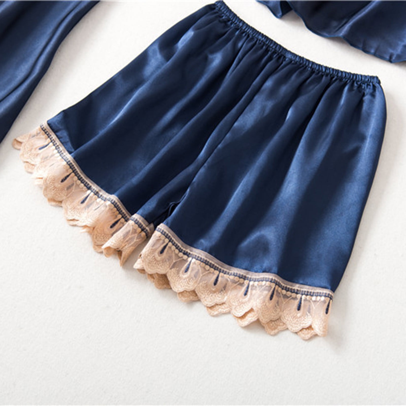 BONIXOOM Pajamas For Women Matching Family Christmas Pajamas Sleepwear Drawstring Sleeveless Sleep Shorts Solid Blue XXL