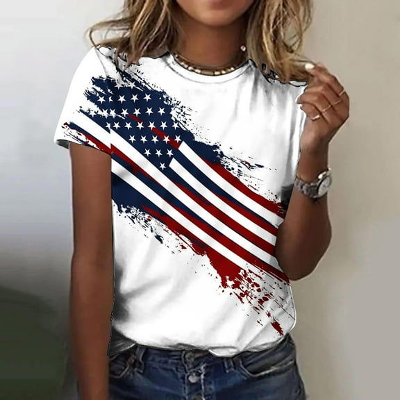 Ayolanni Independence Day Women Shirts Casual Clearance Short Sleeve T-Shirts Ladies Tops Clearance under 5 L