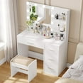 thumbnail image 3 of Rovaurx Makeup Vanity Table Set with Lighted Mirror, Makeup Vanity with Storage Shelf and 4 Drawers, for Mother's Day, Bedroom Dressing Table, Cushioned Stool & 10 LED Lights, White RSZT104WD, 3 of 7