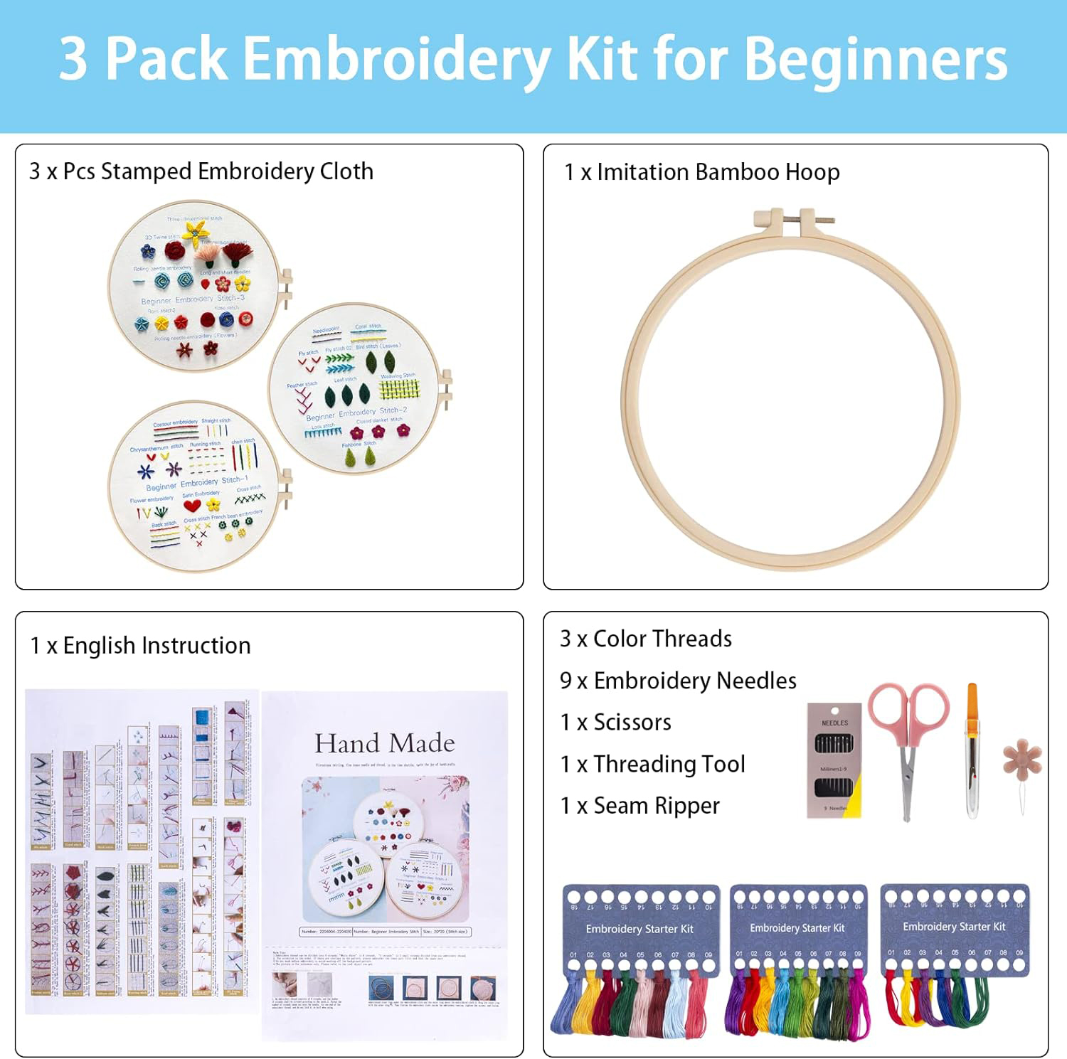 Luopital 3-Set Embroidery Kit for Beginners photo 7