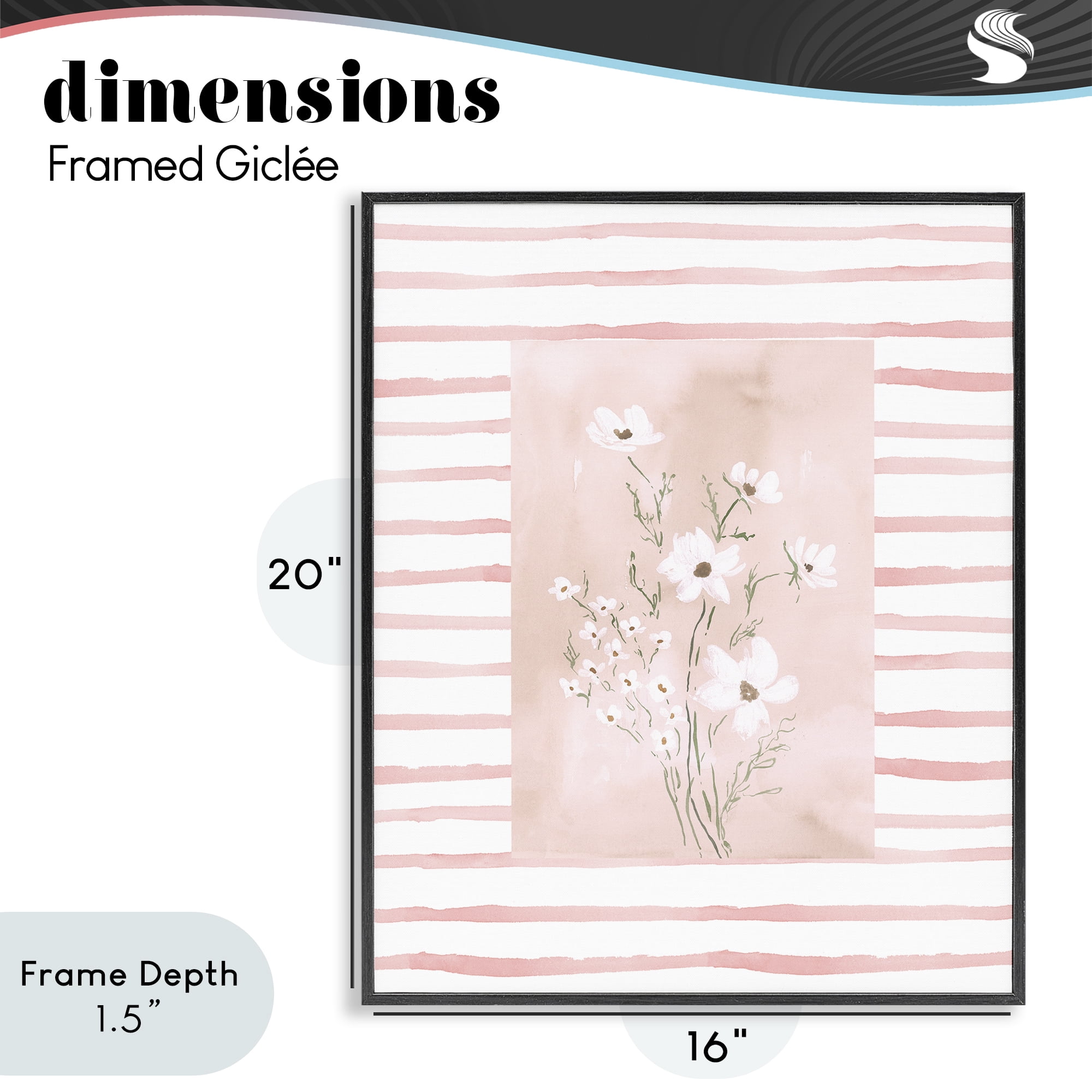 Stupell Industries White Cosmos on Pink Stripes Black Framed Giclee Art, design by Lucille Price