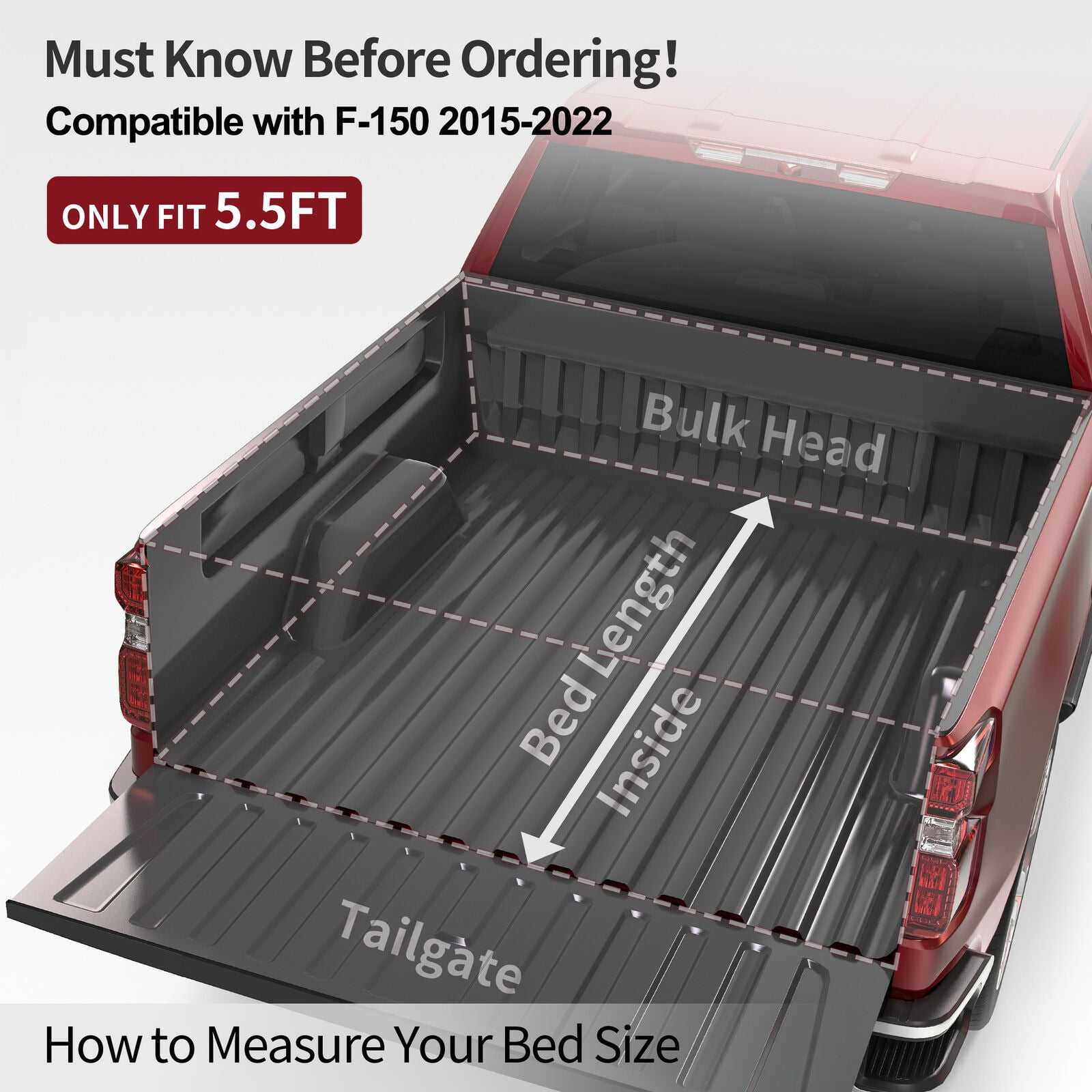 RVNI Roll Up Truck Bed Tonneau Cover for 2015-2025 Ford F-150 F150 5.5 Feet Bed waterproof