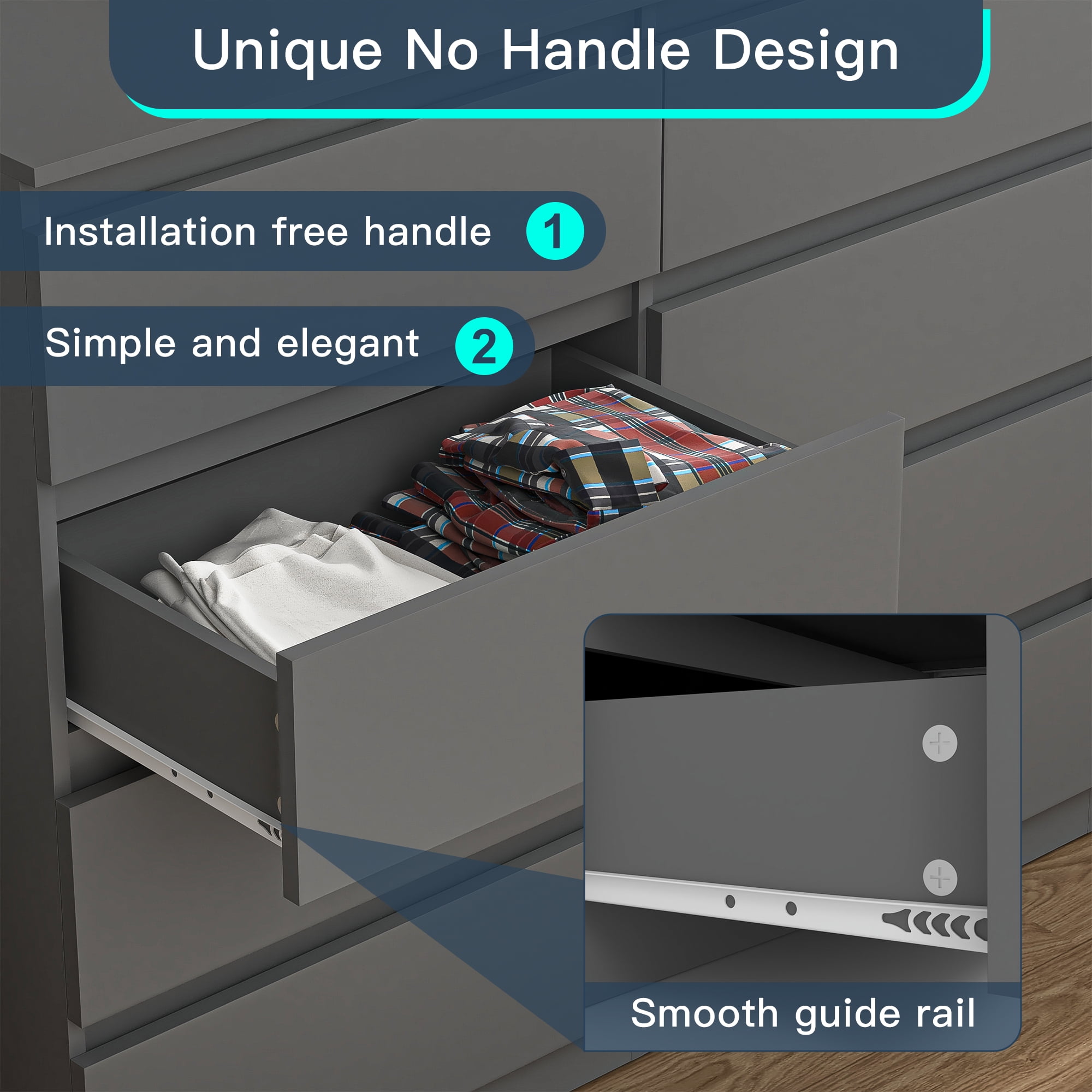 Demi Bonn 12 Drawer Double Dresser, Modern 12 Chest of Drawers with Deep Drawers, Wide Storage Organizer Cabinet for Living Room, Gray